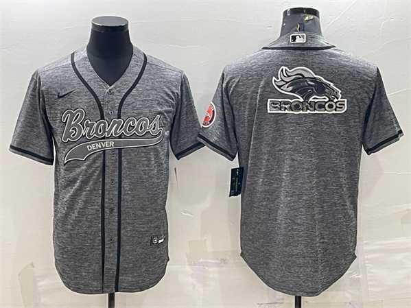 Men%27s Denver Broncos Gray Team Big Logo With Patch Cool Base Stitched Baseball Jersey->denver broncos->NFL Jersey